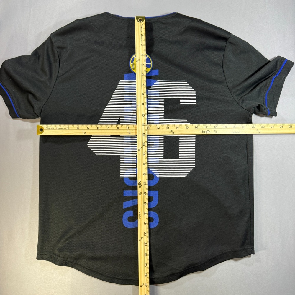 NBA Golden State Warriors Basketball Jersey Kids Large Black Blue 46 Button Up - Picture 5 of 7